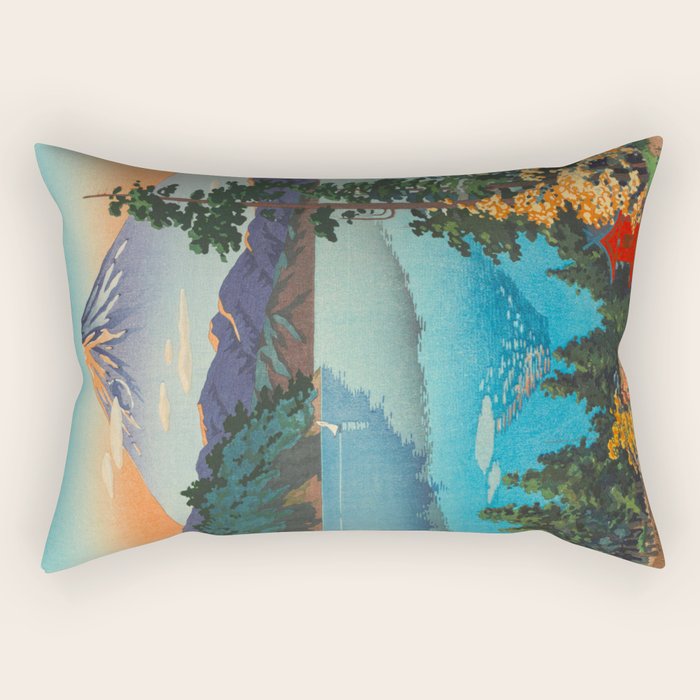 Tsuchiya Koitsu Vintage Japanese Woodblock Print Fall Autumn Mount Fuji Rectangular Pillow Gallery Image 1