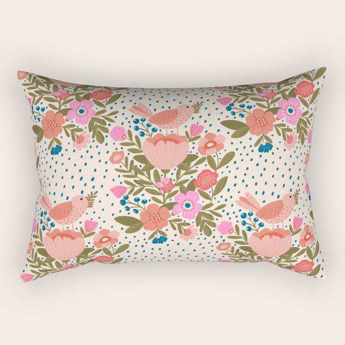 Folk Floral Bird  Rectangular Pillow Gallery Image 2