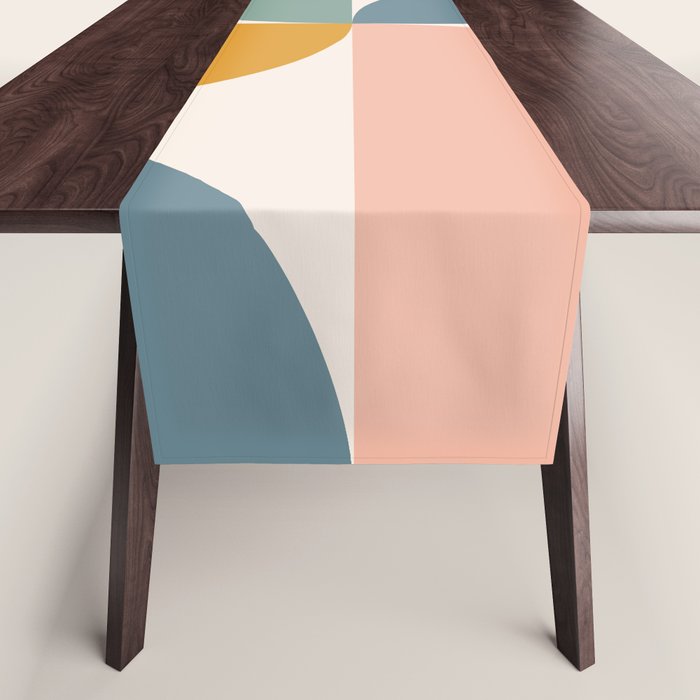 Bauhaus Mid Century Modern Geometric II Natural Pastel Table Runner Gallery Image 1