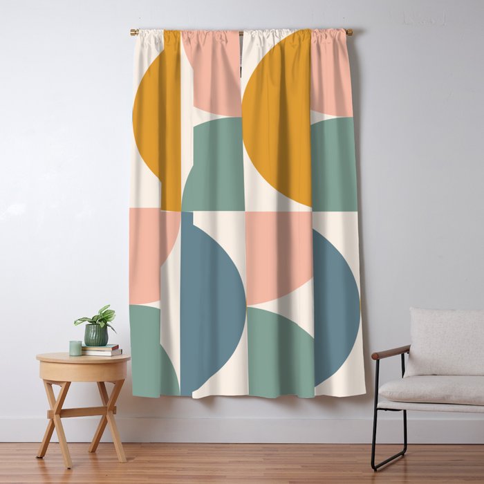 Bauhaus Mid Century Modern Geometric II Natural Pastel Window Curtain Gallery Image 5