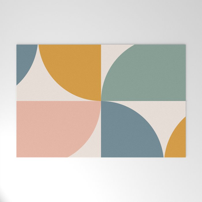 Bauhaus Mid Century Modern Geometric II Natural Pastel Welcome Mat Gallery Image 1