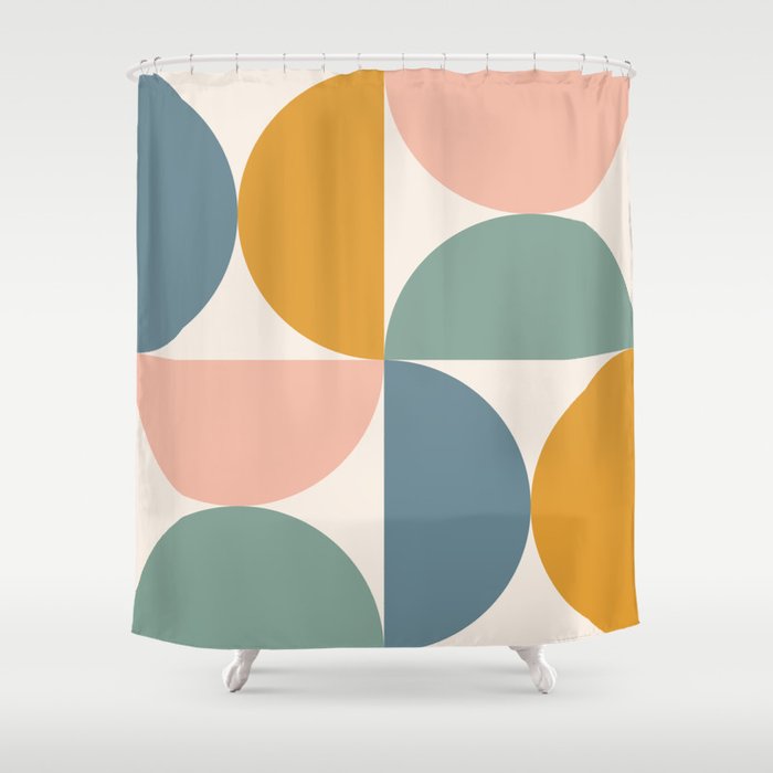 Bauhaus Mid Century Modern Geometric II Natural Pastel Shower Curtain Gallery Image 1