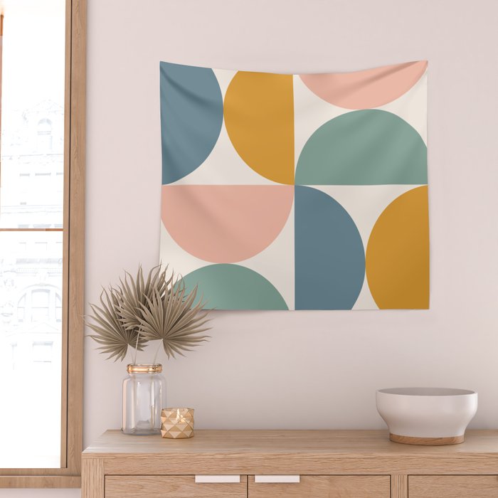 Bauhaus Mid Century Modern Geometric II Natural Pastel Wall Tapestry Gallery Image 2
