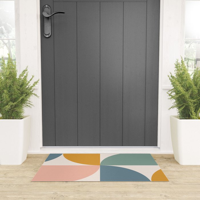 Bauhaus Mid Century Modern Geometric II Natural Pastel Welcome Mat Gallery Image 3