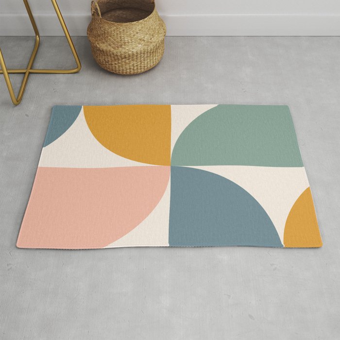 Bauhaus Mid Century Modern Geometric II Natural Pastel Rug Gallery Image 1