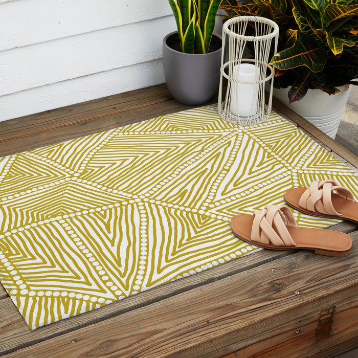 Authentic Aboriginal Art - The Fields (Mustard2) Outdoor Rug Gallery Image 2
