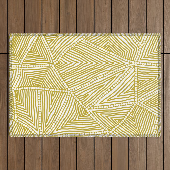 Authentic Aboriginal Art - The Fields (Mustard2) Outdoor Rug Gallery Image 1