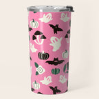 Pink Ghosts, Mushrooms, Bats, and Flowers Pattern Travel Mug Gallery Image 2