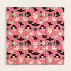 Pink Ghosts, Mushrooms, Bats, and Flowers Pattern Wood Wall Art Gallery Image 1