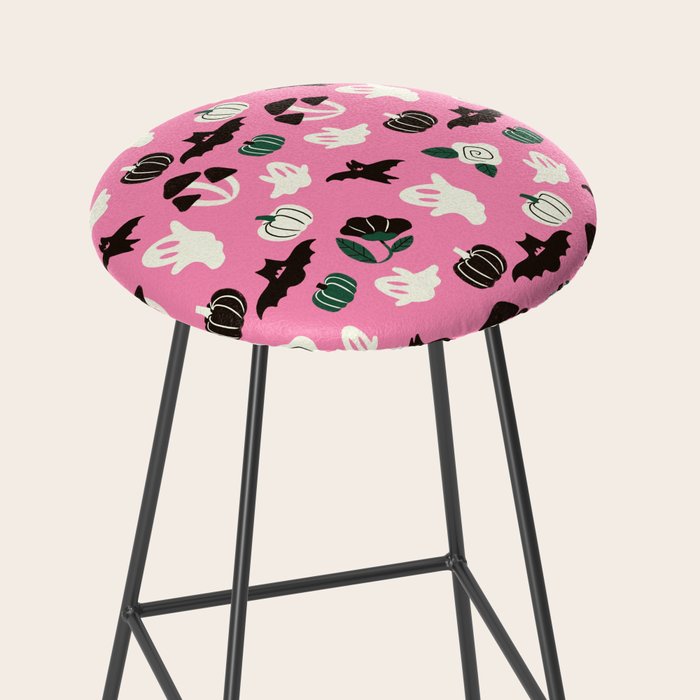 Pink Ghosts, Mushrooms, Bats, and Flowers Pattern Stool Gallery Image 2