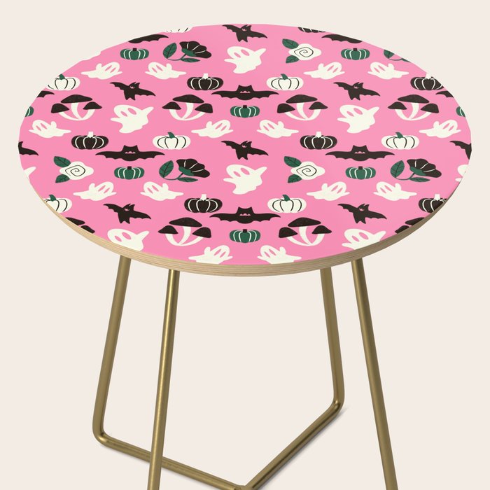 Pink Ghosts, Mushrooms, Bats, and Flowers Pattern Side Table Gallery Image 2