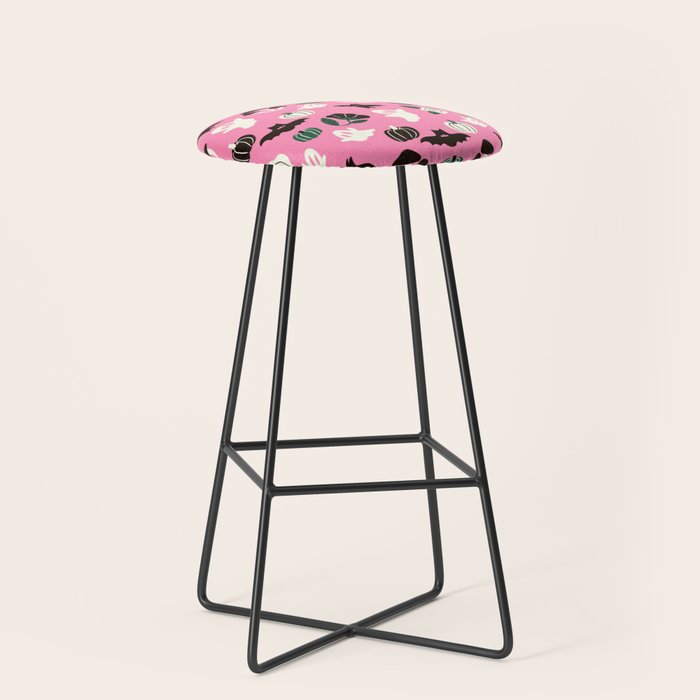Pink Ghosts, Mushrooms, Bats, and Flowers Pattern Stool Gallery Image 1