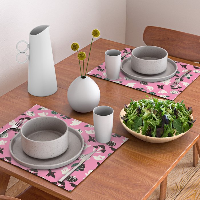 Pink Ghosts, Mushrooms, Bats, and Flowers Pattern Placemat Gallery Image 2
