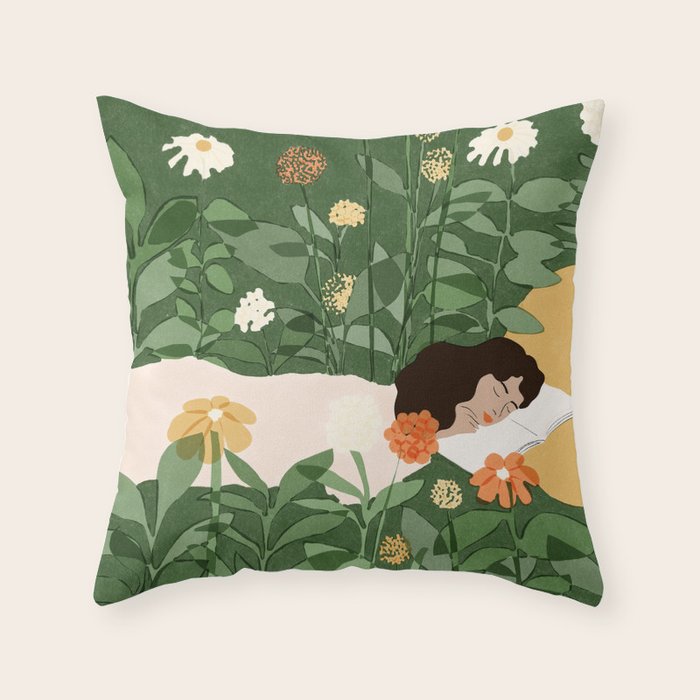 Sleeping on the books Throw Pillow Gallery Image 6