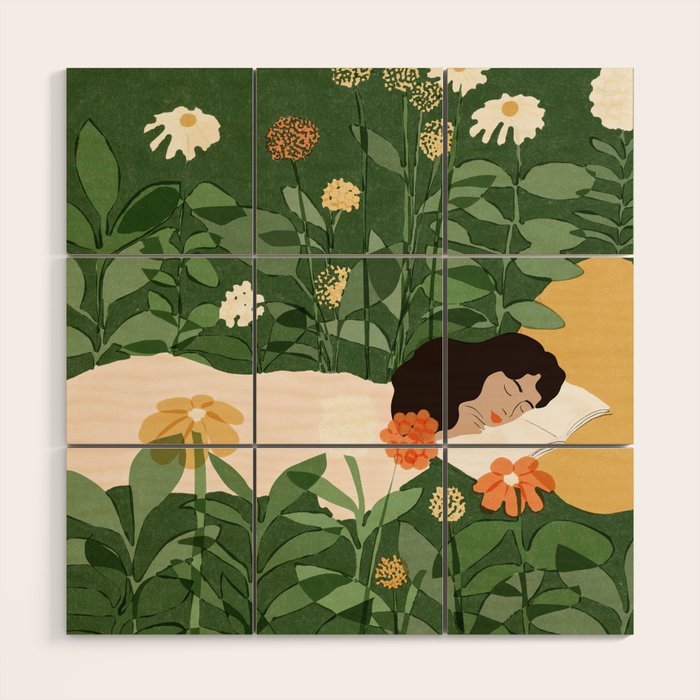 Sleeping on the books Wood Wall Art Gallery Image 1