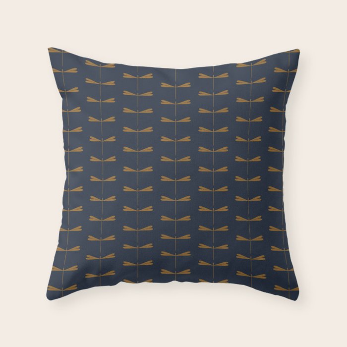 Dragonfly Pattern II Dark Blue Throw Pillow Gallery Image 1