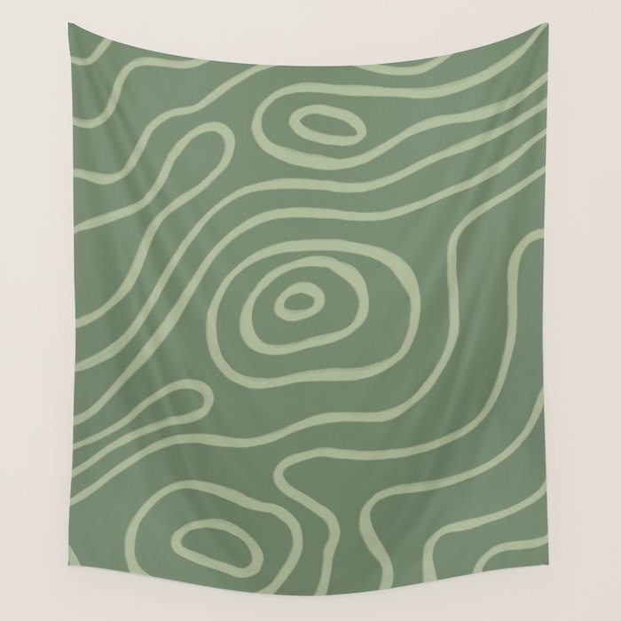 Topographic Map / Grayish Green Wall Tapestry Gallery Image 4