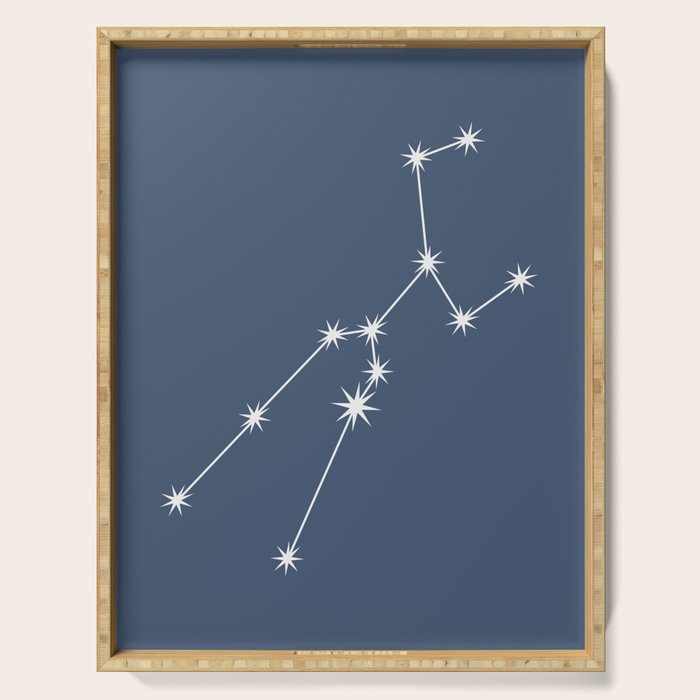 Taurus Zodiac Star Constellation Line Art Neutral Blue Serving Tray Gallery Image 1