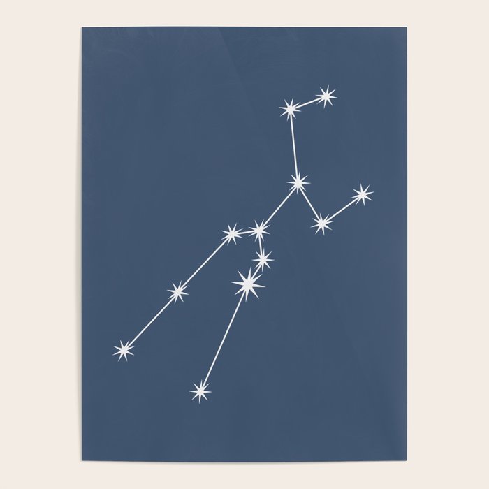 Taurus Zodiac Star Constellation Line Art Neutral Blue Poster Gallery Image 1