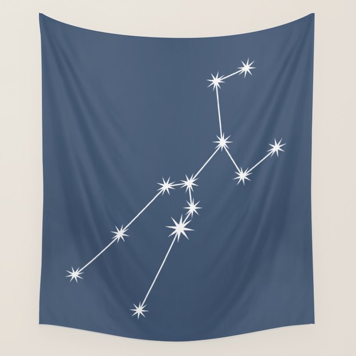 Taurus Zodiac Star Constellation Line Art Neutral Blue Wall Tapestry Gallery Image 4