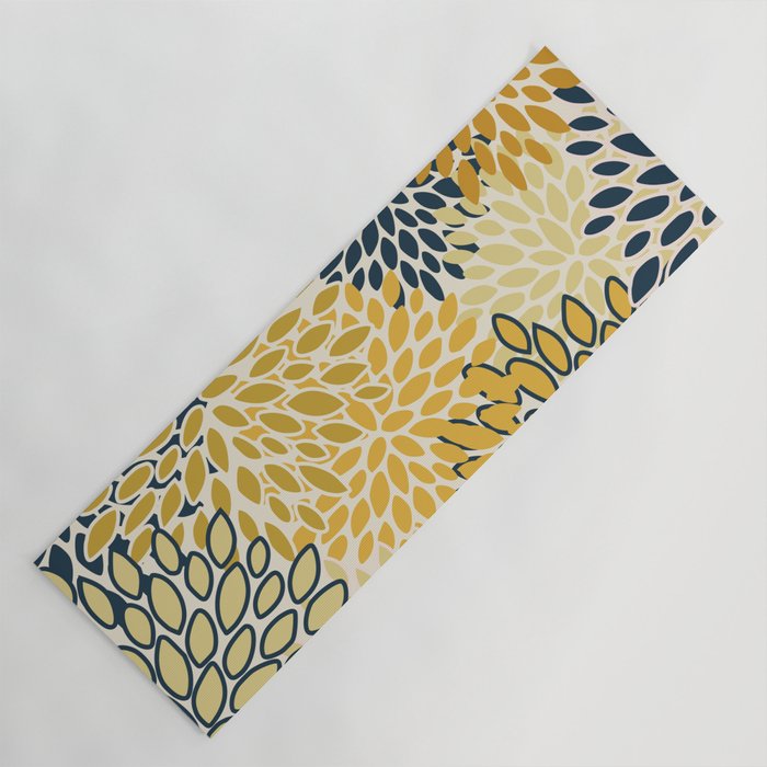 Floral Prints, Abstract Art, Navy Blue and Mustard Yellow, Yoga Mat Gallery Image 1
