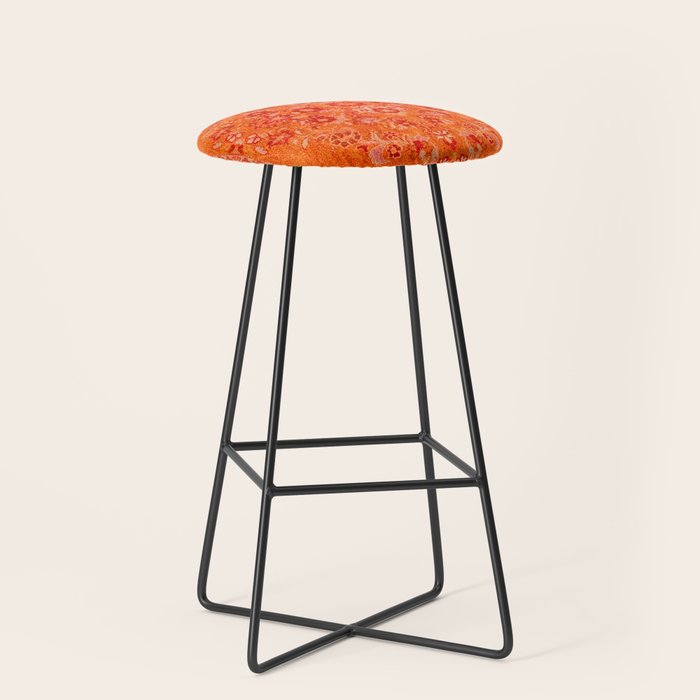 Orange Bohemian Oriental Heritage Traditional Vintage Moroccan Style Stool Gallery Image 1