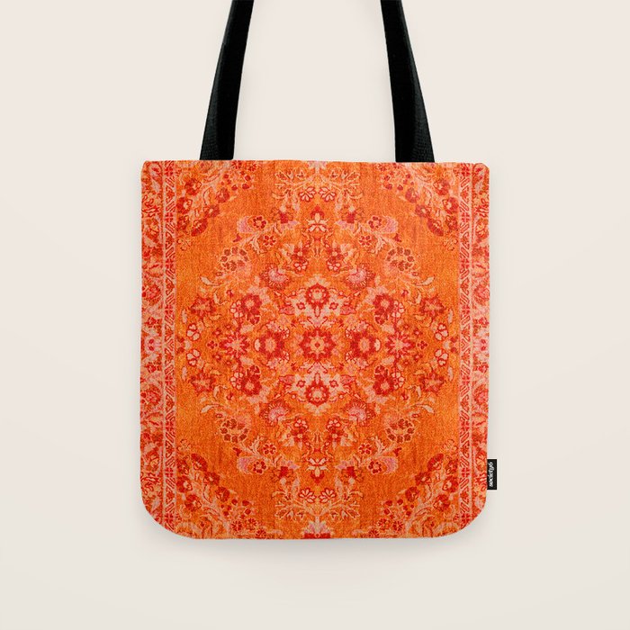 Orange Bohemian Oriental Heritage Traditional Vintage Moroccan Style Tote Bag Gallery Image 1
