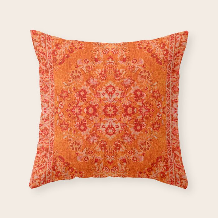 Orange Bohemian Oriental Heritage Traditional Vintage Moroccan Style Throw Pillow