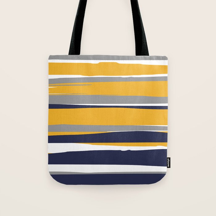 Stripes Abstract, Yellow, Grey, Navy Tote Bag Gallery Image 1