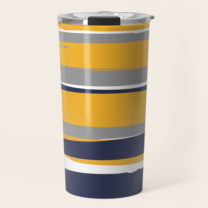 Stripes Abstract, Yellow, Grey, Navy Travel Mug Gallery Image 1