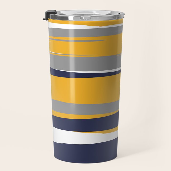 Stripes Abstract, Yellow, Grey, Navy Travel Mug Gallery Image 3