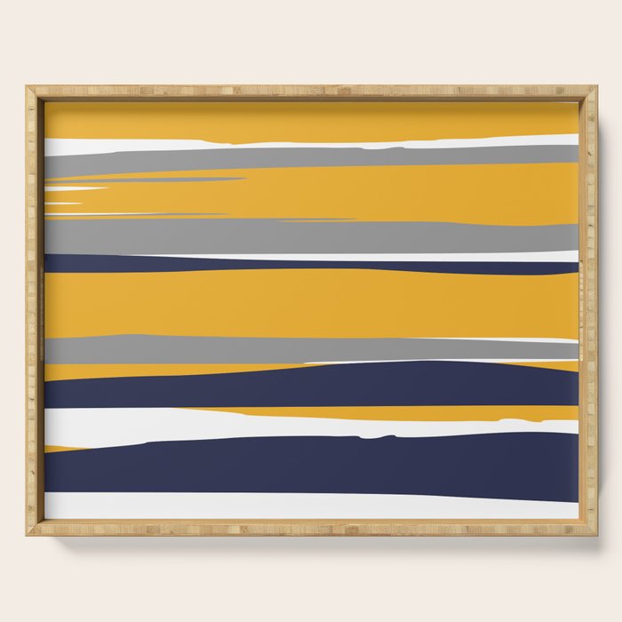 Stripes Abstract, Yellow, Grey, Navy Serving Tray Gallery Image 1