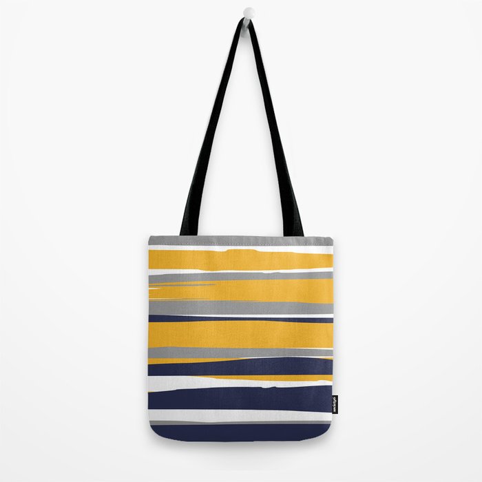 Stripes Abstract, Yellow, Grey, Navy Tote Bag Gallery Image 2