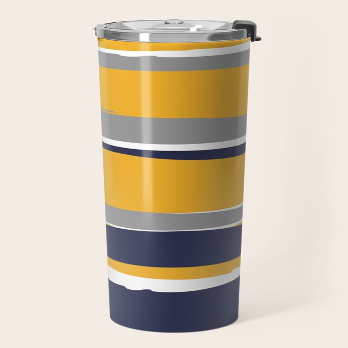 Stripes Abstract, Yellow, Grey, Navy Travel Mug Gallery Image 2