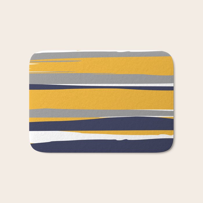 Stripes Abstract, Yellow, Grey, Navy Bath Mat Gallery Image 1