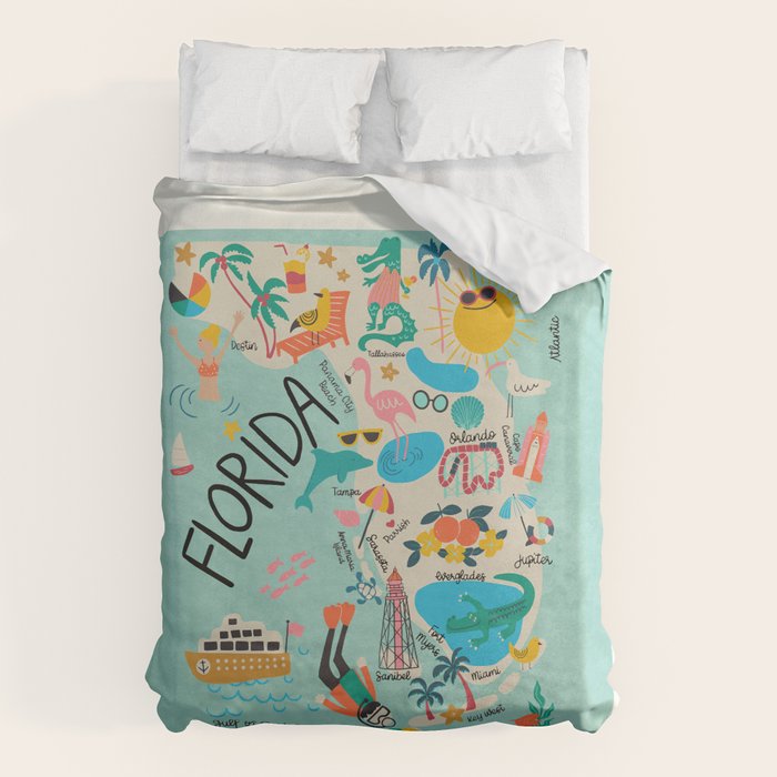 Florida State Beach Map Duvet Cover Gallery Image 1