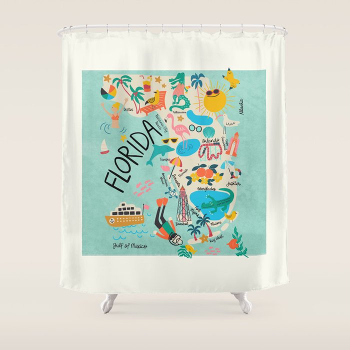 Florida State Beach Map Shower Curtain Gallery Image 1