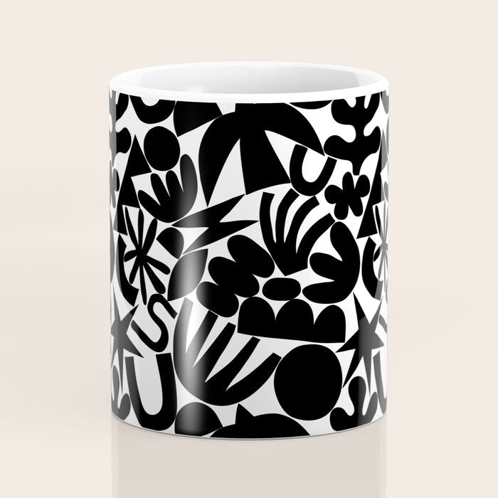 Black and white organic nature art shape pattern Coffee Mug Gallery Image 4