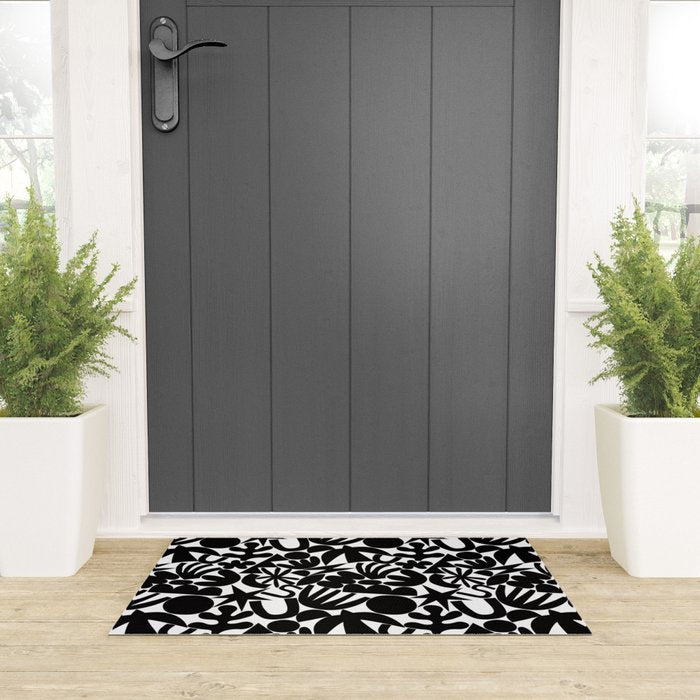 Black and white organic nature art shape pattern Welcome Mat Gallery Image 3