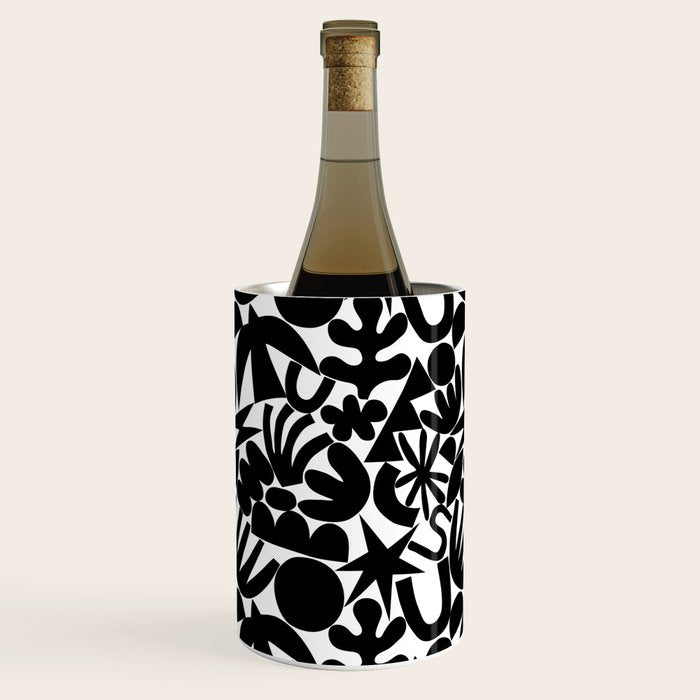 Black and white organic nature art shape pattern Wine Chiller Gallery Image 2