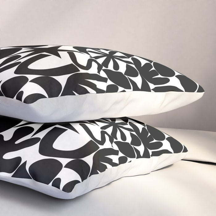 Black and white organic nature art shape pattern Pillow Sham Gallery Image 3