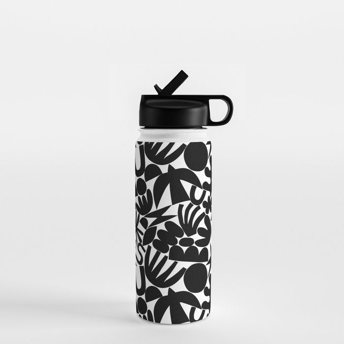 Black and white organic nature art shape pattern Water Bottle Gallery Image 1