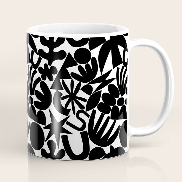 Black and white organic nature art shape pattern Coffee Mug Gallery Image 1