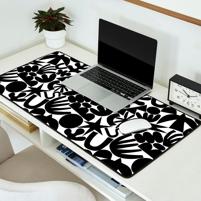 Black and white organic nature art shape pattern Desk Mat Gallery Image 2