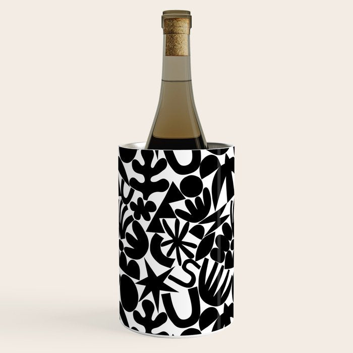 Black and white organic nature art shape pattern Wine Chiller Gallery Image 3