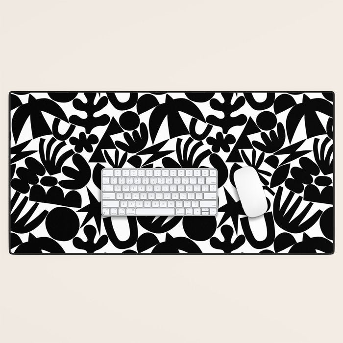 Black and white organic nature art shape pattern Desk Mat Gallery Image 1