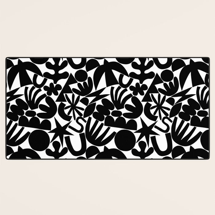Black and white organic nature art shape pattern Desk Mat Gallery Image 3