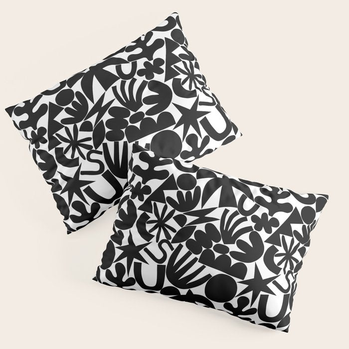 Black and white organic nature art shape pattern Pillow Sham Gallery Image 1