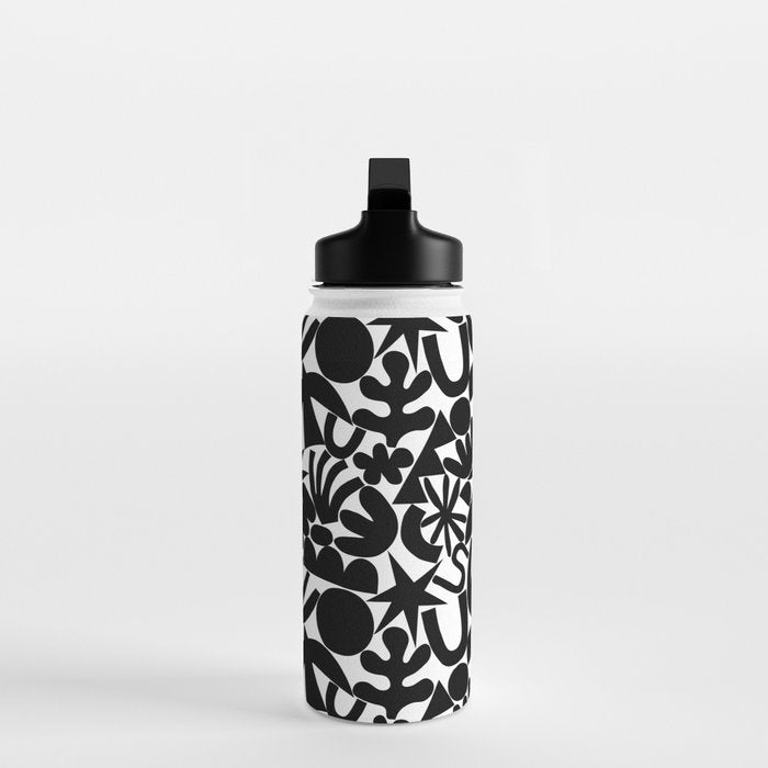 Black and white organic nature art shape pattern Water Bottle Gallery Image 3