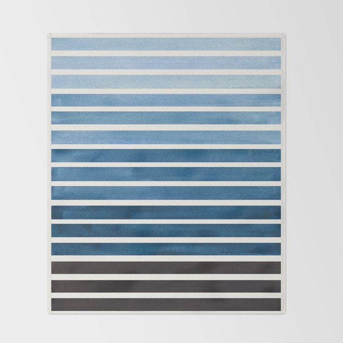 Watercolor Gouache Mid Century Modern Minimalist Colorful Green Blue Stripes Throw Blanket Gallery Image 2